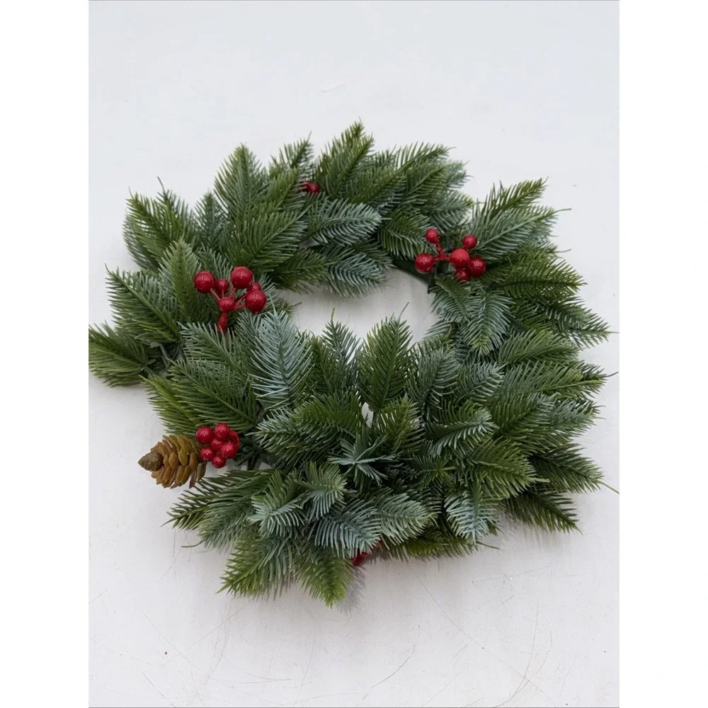 Vintage MCM Christmas WREATH Centerpuece Plastic Greens & Holly Berries